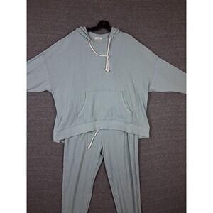 Aerie Womens Loungewear Set Large Blue Waffle Knit Athleisure Cozy Core Oversize